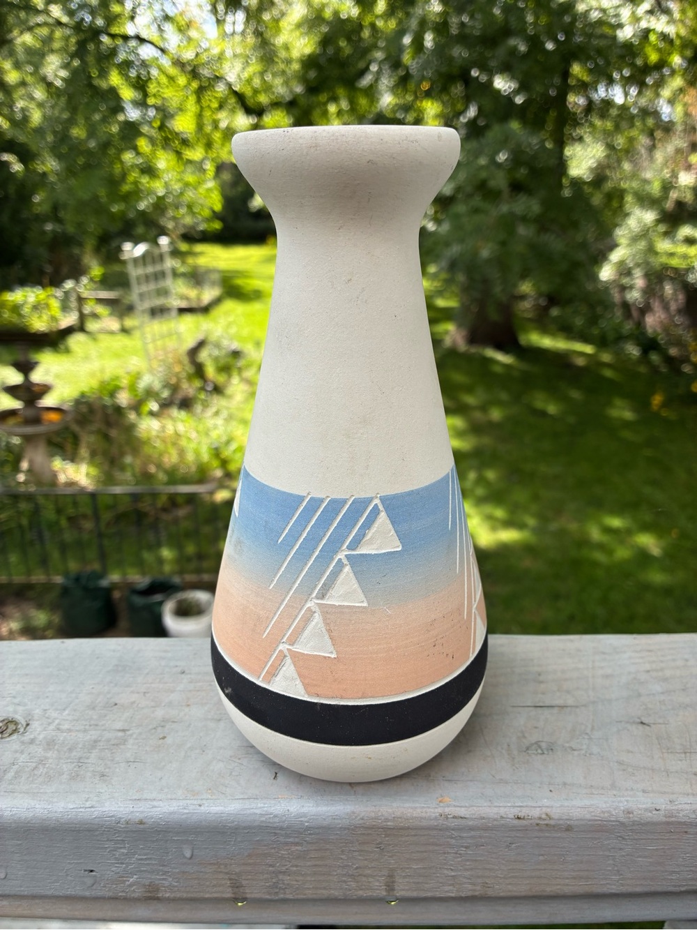Vintage Sioux Indigenous Hand-Painted Ceramic Vase Artist Signed